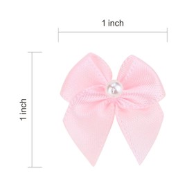 Meseey 60pcs Mini Pastel Pink Satin Ribbon Bows with Pearl 1 Inch Craft Bows Flowers Appliques DIY Craft for Sewing, Scrapbooking, Wedding, Gift,Christmas Decoration (Pink)