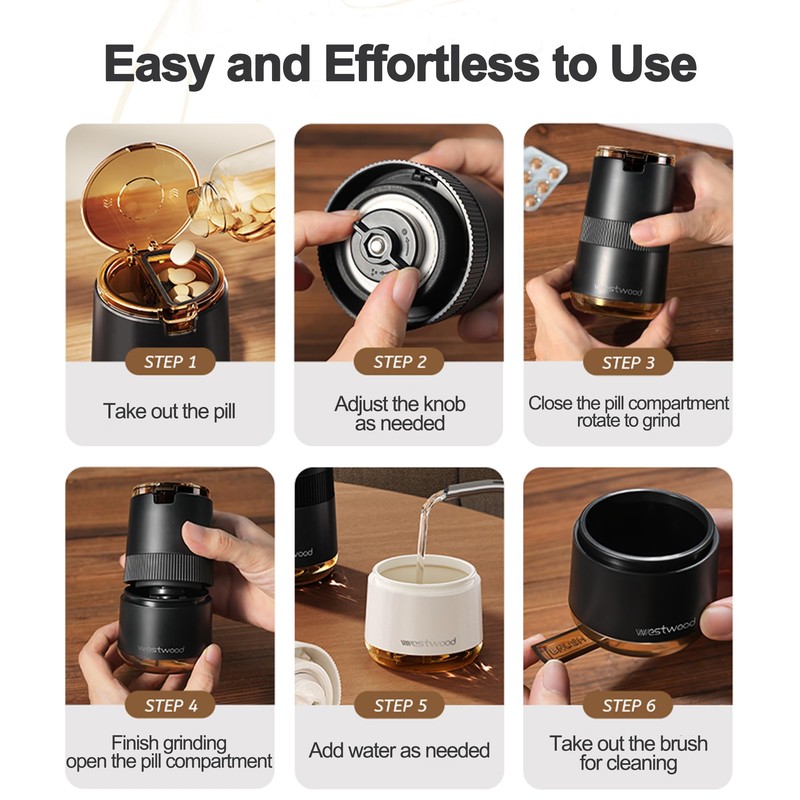 DUBSTAR Pill Crusher, Adjustable Fineness Pill Crusher Fine Powder, Ceramic