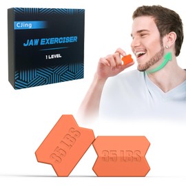 CJing Jaw Exerciser for Men & Women –1 Resistance Levels (2 pcs) Silicone Jawline Exerciser Tablets – Powerful Jaw Trainer for Beginner, Intermediate & Advanced Users (Orange,35LBS)