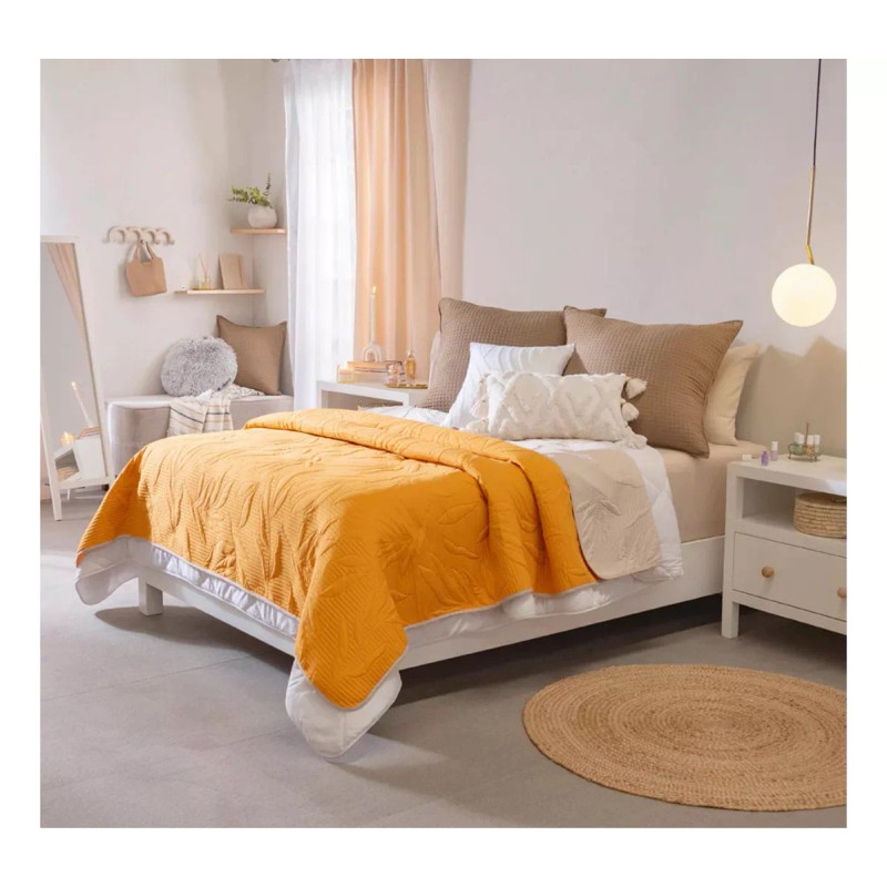 Vianney Edredón Kingsize Marla Mostaza Hojas / Blanco Vianney Color