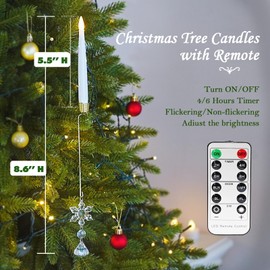 FREEPOWER 12PCS Flameless Christmas Tree Candles with Remote，Battery Operated Flickering Candles Christmas Tree Lights,LED Taper Candle for Home Parties Birthday Gift with Snowflake Hook (White)