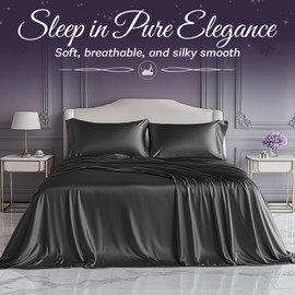 SLEEP SANCTUARY Satin Sheets Full Size – 4 Piece Luxury Silky Bed Set, Softer Than Silk, 15" Deep Pocket, Cooling & Wrinkle-Free, Moisture-Wicking & Breathable for Hair & Skin (Stone Grey)