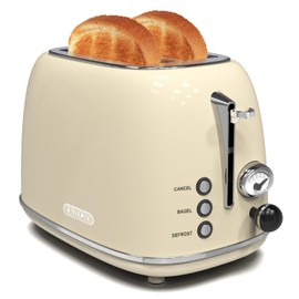 Toaster 2 slice, KitchMix Retro Stainless Steel Toaster with 6 Settings, 1.5 In Extra Wide Slots, Bagel/Defrost/Cancel Function, Removable Crumb Tray (Cream)