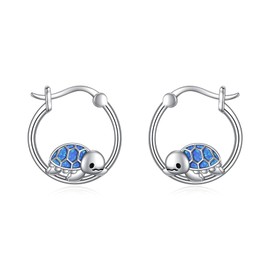 Animal Earrings for Women Girls Koala/Dinosaur/Octopus/Pig/Fox Hoop Earrings 925 Sterling Silver Jewellery Animal Gift, Sterling Silver, Opal