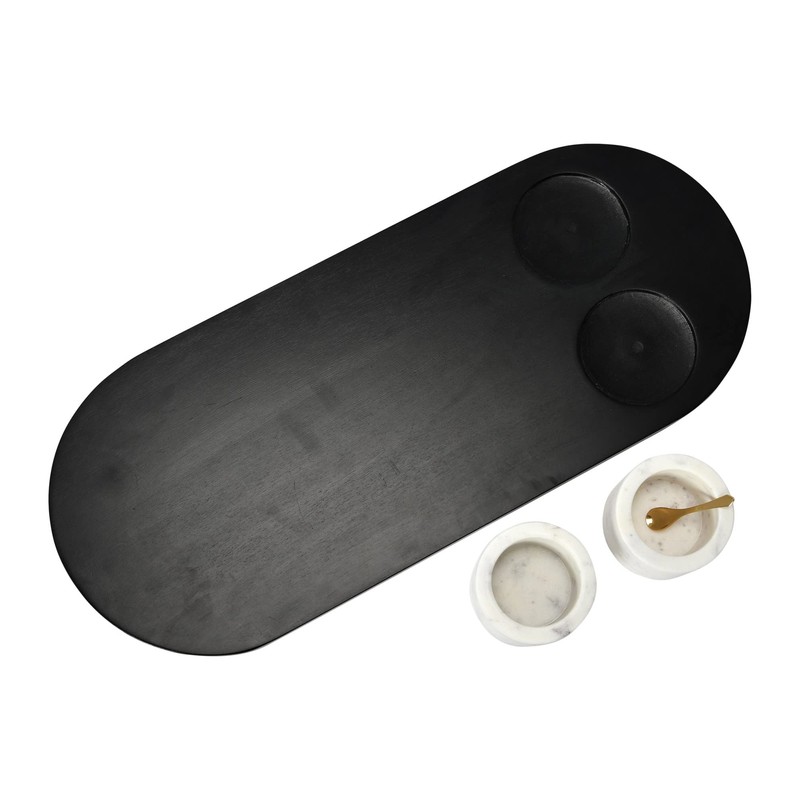 Bloomingville Bloomingville Mango Wood Tray with 2 Marble Bowls and