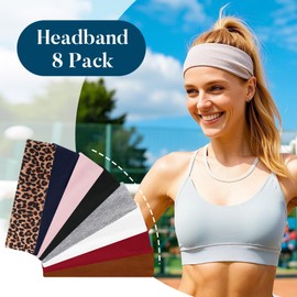 RUIOMII 8 Pcs Stirnband Damen, Weiches Elastisches und Schweißabsorbierendes Sport Haarband Damen für Frauen Stirnband Joggen Sport