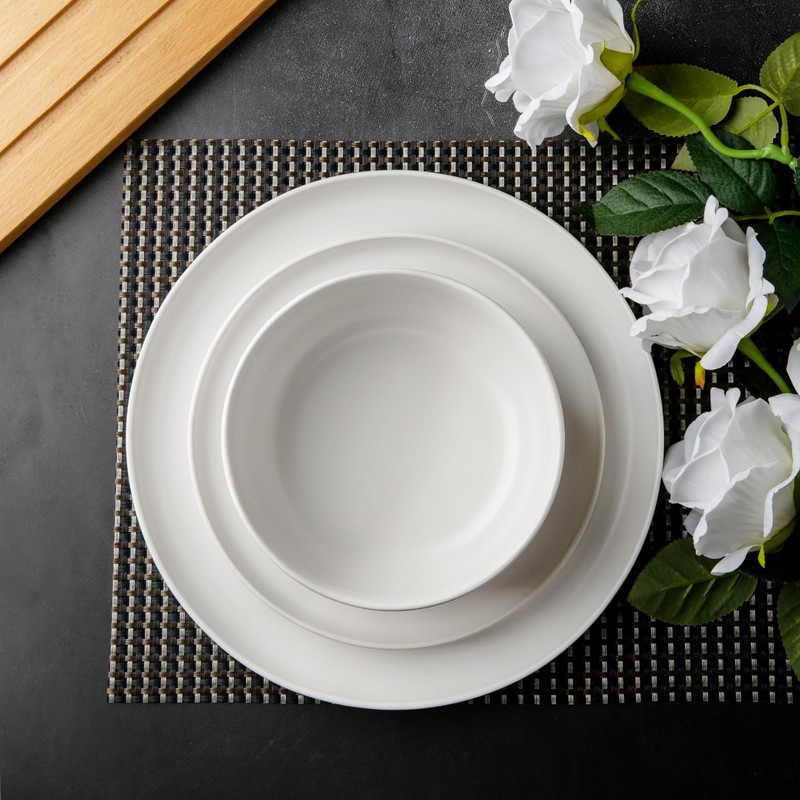 AmorArc Ceramic Dinnerware Sets, Wavy Rim Stoneware Plates and Bowls