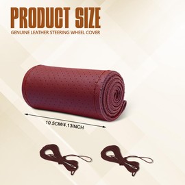 HEVLE Leather Steering Wheel Cover, Lace Up, 15 inch, Wine Red, Universal Car Steering Wheel Protector