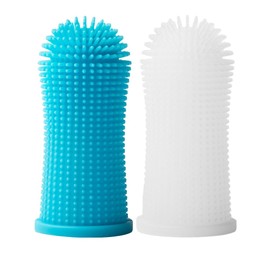 HappiTails Dog Finger Toothbrush – Soft Silicone Finger Brush for Dogs & Puppies – Gentle Dental Care for Pets – Easy-to-Use Dog Toothbrush for Small, Medium & Large Breeds (Blue/White)