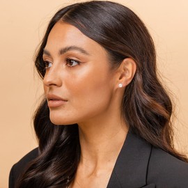 PAVOI 18K Yellow Gold Plated 925 Sterling Silver Round Stud White Simulated Shell Pearl Earrings - 6mm