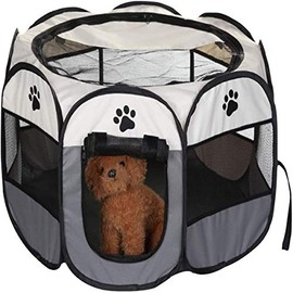 Dog playpen, Foldable Puppy Playpen, Pet Playpen Carrier Pop Up Tent 8-Panel Mesh Cover Adorable Design 600D Soft Oxford Playpen Kennel for Indoor-Outdoor Dog Cat Rabbit. (M 35" * 35" * 24", Gray)