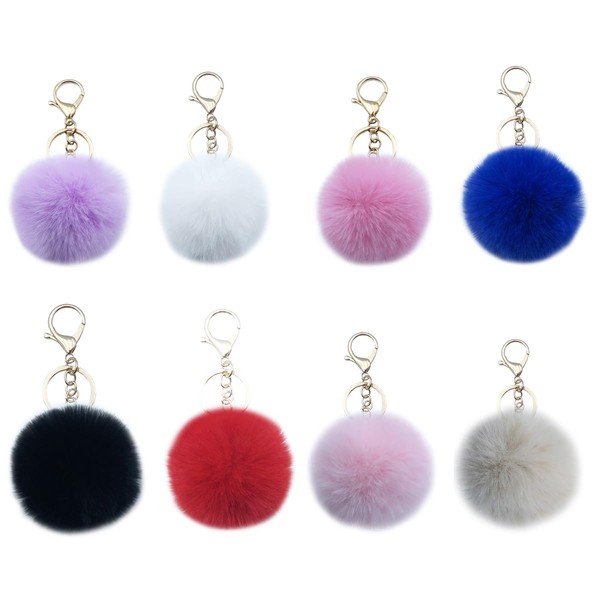 Xsclpomddy 8 Stück Pom Pom Schlüsselbund künstliche weiche Kaninchenhaar Taschenanhänger
