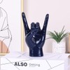 QIANLING 7.7" Blue Resin Rock On Hand Gesture Statue -