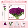 55 PCS Fake Roses Artificial Flowers Bulk, Purp Roses Bridal