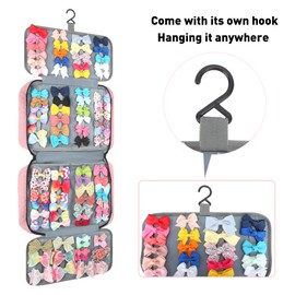 Micom Hanging Hair Accessories Storage Bag for Girls, Hair Bow Organizer, Hair Accessories Storage Carrying Case for Display Hair Clips, Headbands, Scrunchies, Hair Ties Holder, Travelling Storage Bag with Hook