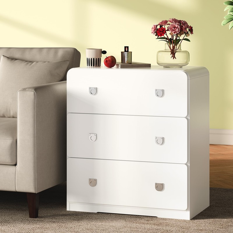 RoyalCraft White 3 Drawer Nightstand, Modern Painted Bedside Table with