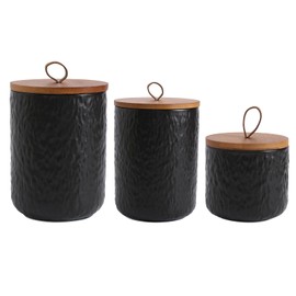 Jueison Kitchen Canisters for Countertop, Ceramic Coffee Canisters with Airtight Lids Food Storage Jars Sugar Container for Kitchen Counter Tea, Coffee Beans, Spice (#001Black-Set of 3)