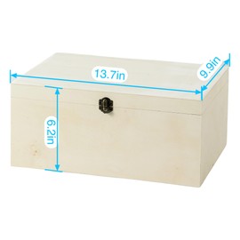 Xhqsulsclac 2 Pack Large Unfinished Wooden Box with Locking Clasp - 13.7x9.9x6.1 in-11.6X8.7X5.2in Natural Super Thick Poplar Box DIY Keepsake Wooden Boxes