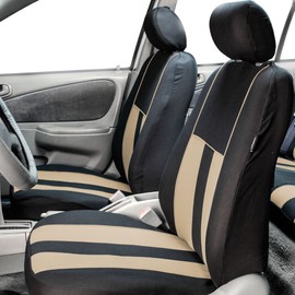 FH Group FB036114 Striking Striped Seat Covers (Beige) Full Set with Gift - Universal Fit for Trucks, SUVs, and Vans