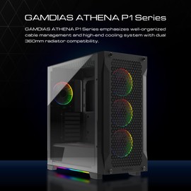 GAMDIAS ATX Mid Tower Gaming PC RGB Case w/Tempered Glass and Excellent Airflow Design & 4 x 120mm ARGB Fans, Support Top & Front 360mm AIO and Vertical GPU Mount
