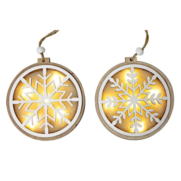 ih casa décor Led Wooden Round Snowflake (Asstd) -Set of