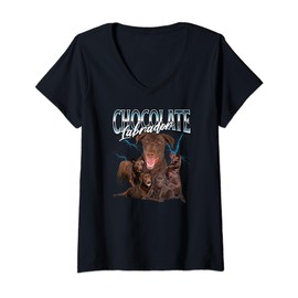 Retro Bootleg Chocolate Labrador 80s Vintage Dog Lover V-Neck T-Shirt