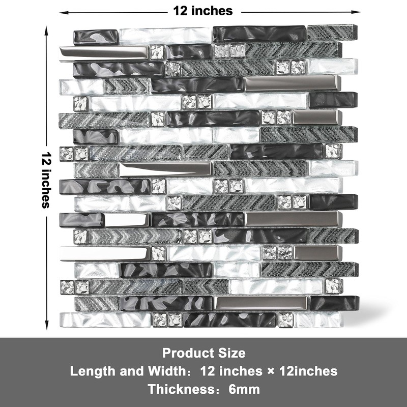 Elephantile Black & White Glass Linear Tile for Kitchen Backsplash
