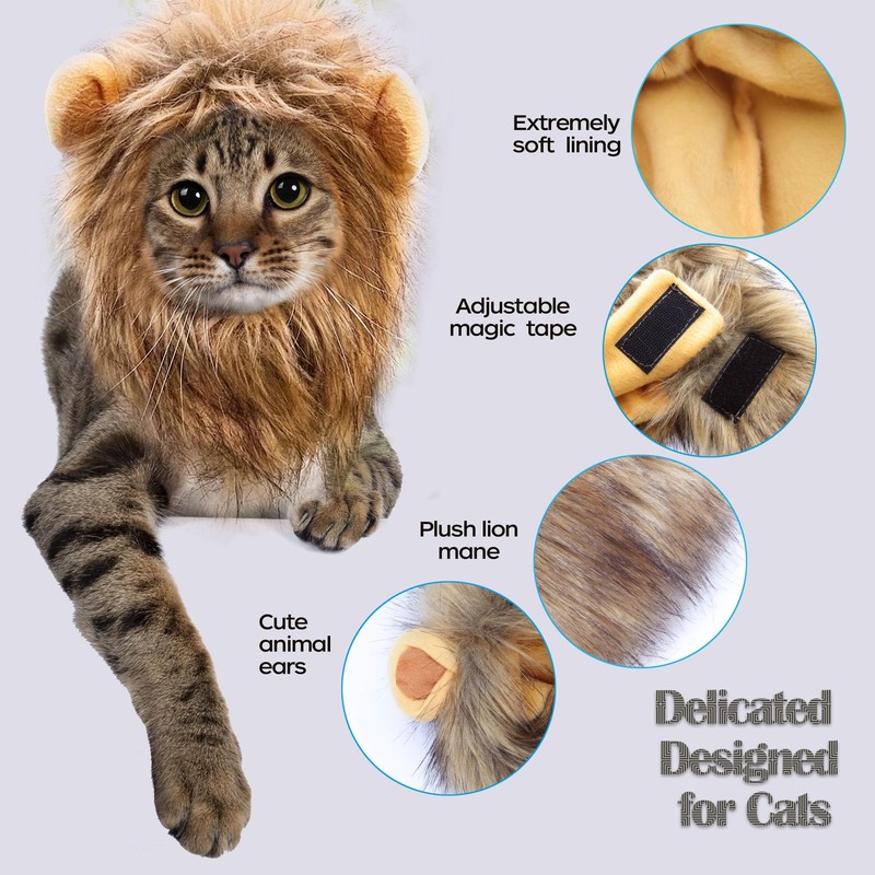 OaaXbbECco Lion Mane Wig for Cat Costume (Light Brown, Medium)