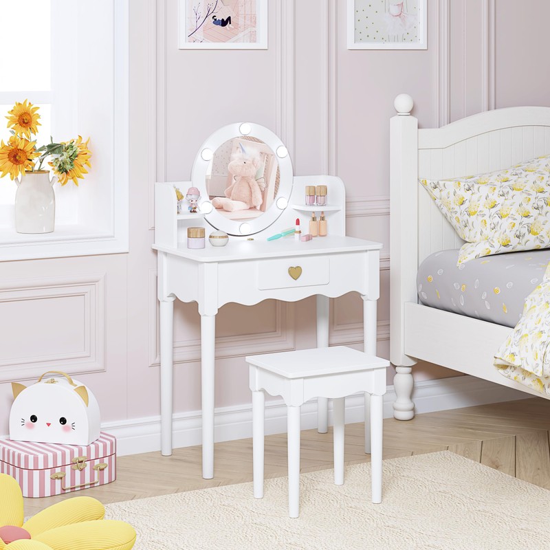 UTEX Kids Vanity, Girls Vanity Set with Mirror and Stool