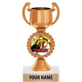 6.5" Bronze Bowling Turkey Trophies, Custom Chaplet Cup Bowling Turkey Trophy Award Prime