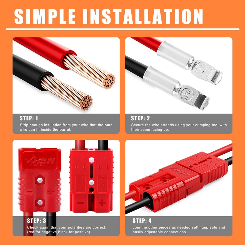 Zhushan 4PCS 1/0 AWG 175A Battery Quick Connect/Disconnect Plugs (Red),