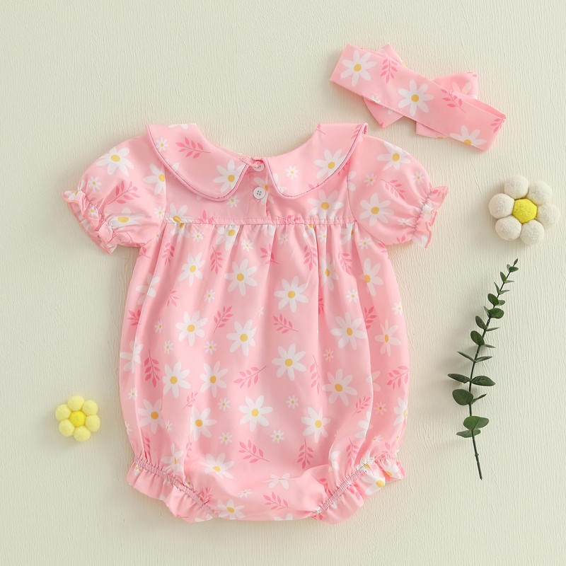 Himllauen Baby Girl Romper Outfit Bow Print Cute Doll Collar
