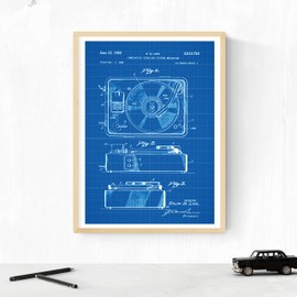 Nacnic BLUE - Pack of 4 sheets with TOCADISCOS patents. Set posters with inventions and old patents. Choose the color you like. Printed on 250 grams