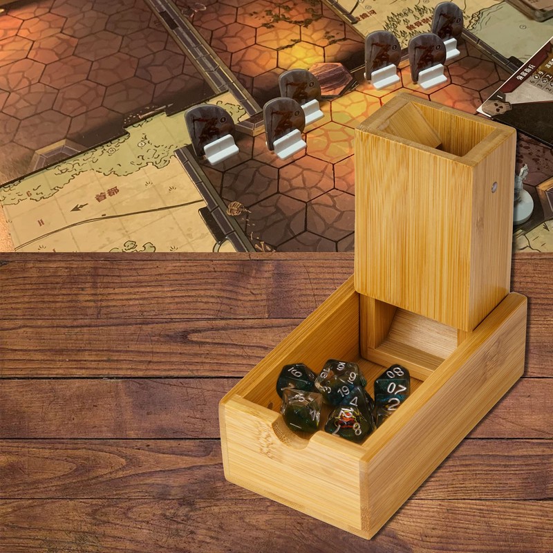 Cusdie Bamboo Dice Tower Foldable Wooden Die Roller Castle Rolling