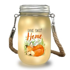 Fox in Watercolour Style Solar Light with Saying Home Sweet Home A Beautiful Decorative Light for the Patio Decorative Lamp Mason Jar Solar Nature Women Cute Sleeping Decoration Forest Animals