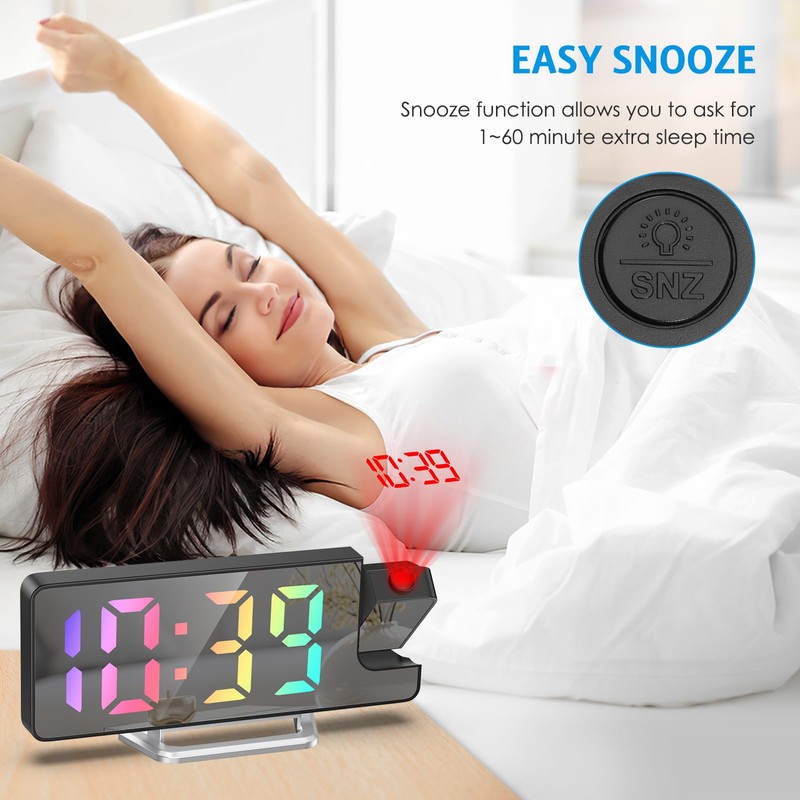 AMIR Projection Alarm Clock for Bedroom, 7.9 in Projector Clock
