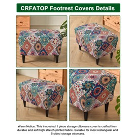 CRFATOP Ottoman Chair Cover Large Ottoman Chair Slipcovers Solid Rectangle Storage Stool Cover Stretch Footstool Footrest Sofa Slipcovers with Elastic Bottom,58