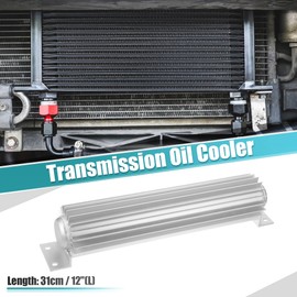 uxcell 1 Set Transmission Oil Cooler 12" Finned Aluminum Alloy Double Pass Transmission Trans Cooler with 1/4" NPT Universal Silver Tone