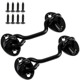 Aiptosy 2 Pack 6'' Door Latch Door Lock Hardware, 6'' Hook and Eye Gate Latch Easy Lock for Barn Door, Black Sliding Door Lock with Screws for Window, Cabin Hooks