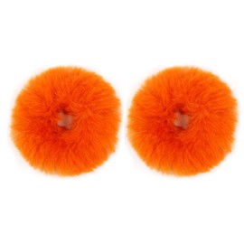 2pcs Pack Furry Faux Fur Hair Scrunchies Artificial Fur Hair Bobbles Elastic Hair Band Rope Wristband Ponytail Accessories (Orange)