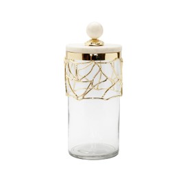 Classic Touch Decorium Glass Canister with Gold Mesh Design and Marble Lid (3 sizes) (Medium)