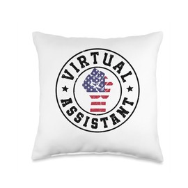 Virtual Assistant Independence Day JM0 Patriotic 4th July Customer Service Virtual Assistant Throw Pillow, 16x16, Multicolor