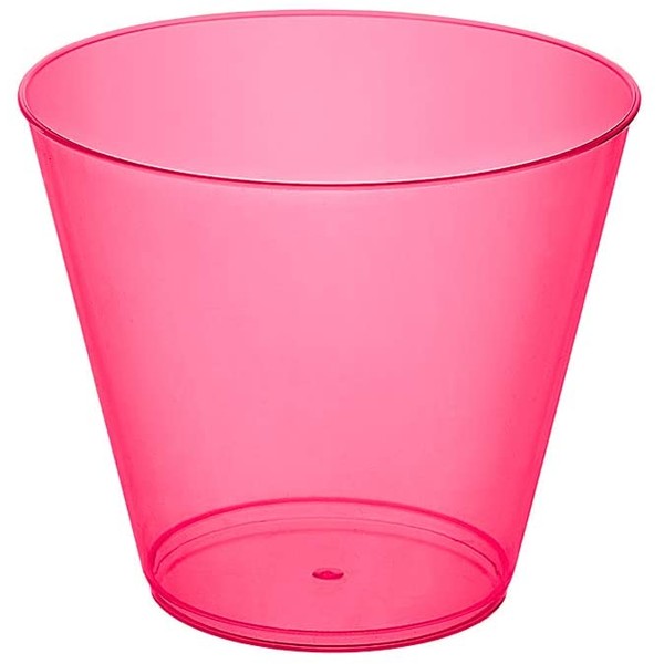 Party Essentials Hard Plastic 9-Ounce Party Cups and Old Fashioned Tumblers, Neon Pink, 25-Count