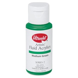 Utrecht Fluid Acrylics - Medium Green, 1 oz bottle