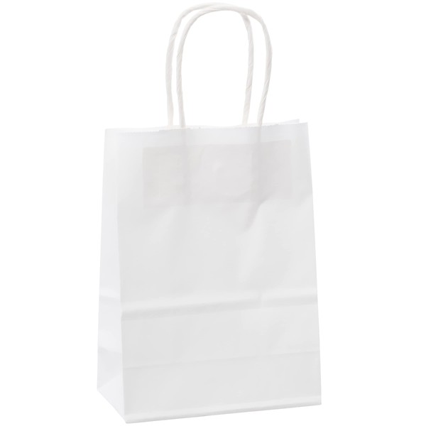 Creative Bag White Paper Boutique Bags with Handles for Wedding, Party Favor, Thank You, and More, Kraft-Colored Economy Gift Bags Measuring 5.25” L x 3.5” W x 9” H (100 Count)