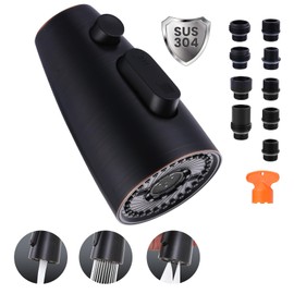 Kitchen Faucet Head Replacement:Stainless Steel Spray Head,3 Modes Pull Out Spray Nozzle with 9 Adapters for Kitchen Sink Faucet,Compatible with Moen Kohler Kitchen Faucets G1/2,Oiled Rubbed Bronze