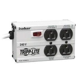 Tripp Lite Isobar 4 Outlet 230V Surge Protector Power Strip, 6ft Cord, Right-Angle Plug, Metal, Limited Life Manufacturer's Warranty (IB4-6/220)
