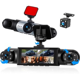 4-Channel CAMECHO Dash Cam Car 1080P, 360° All-Round View with 4 Adjustable Cameras, 3.16 Inch Display, Reversing Aid Lines, Exposure Compensation, Loop Recording, Easy Assembly