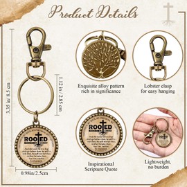 Wavwavw 10 Pcs Christian Keychain Bulk Bible Verse Keychain Rooted Tree Religious Pastor Appreciation Day Gift for Men Church