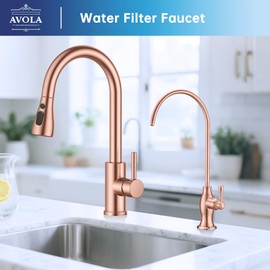 Avola Rose Gold Brass Solid Kitchen Water Filter Faucet,Filtered Water Reverse Osmosis RO Water Faucet for Kitchen Sink,Non Air Gap Drinking Water Purifier Faucet in Copper